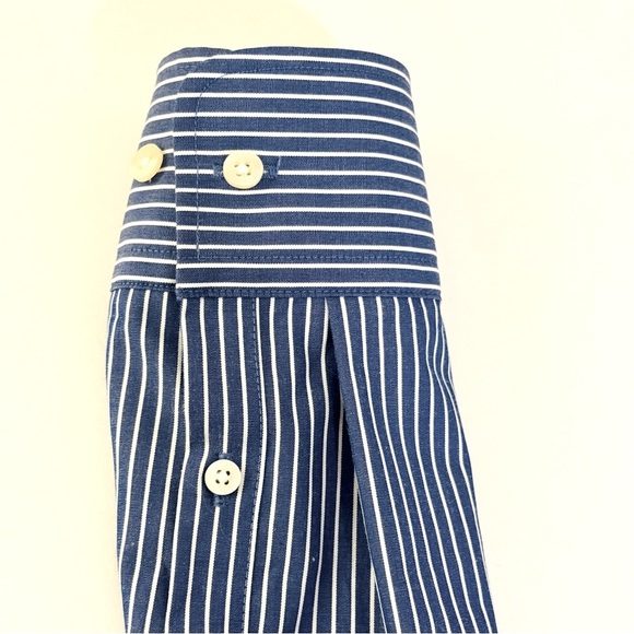 CHAPS Blue White Striped Long Sleeve Button Pinstripes Blouse Sz Medium - Picture 10 of 13
